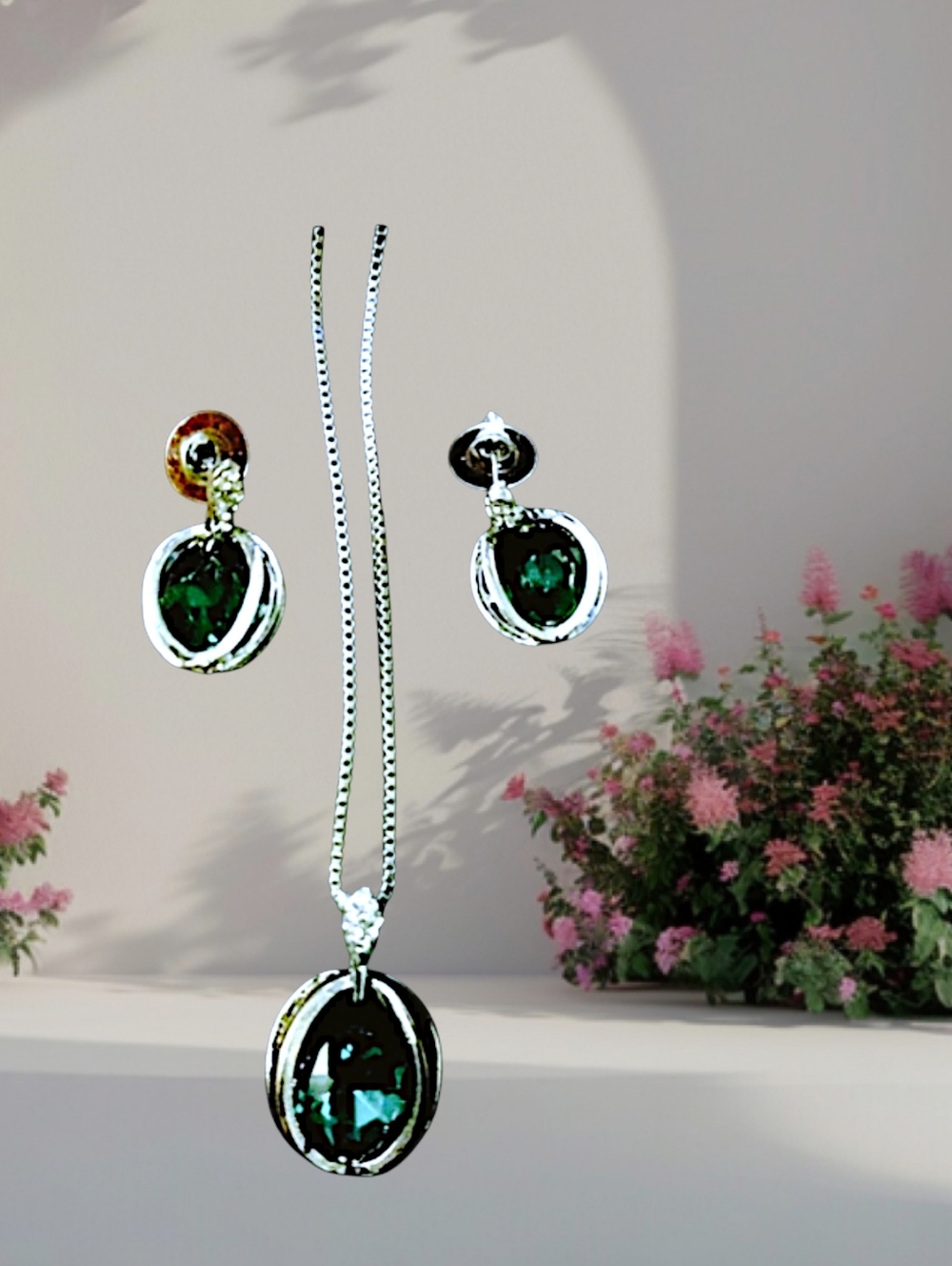 Green Rhinestone Pendant Set